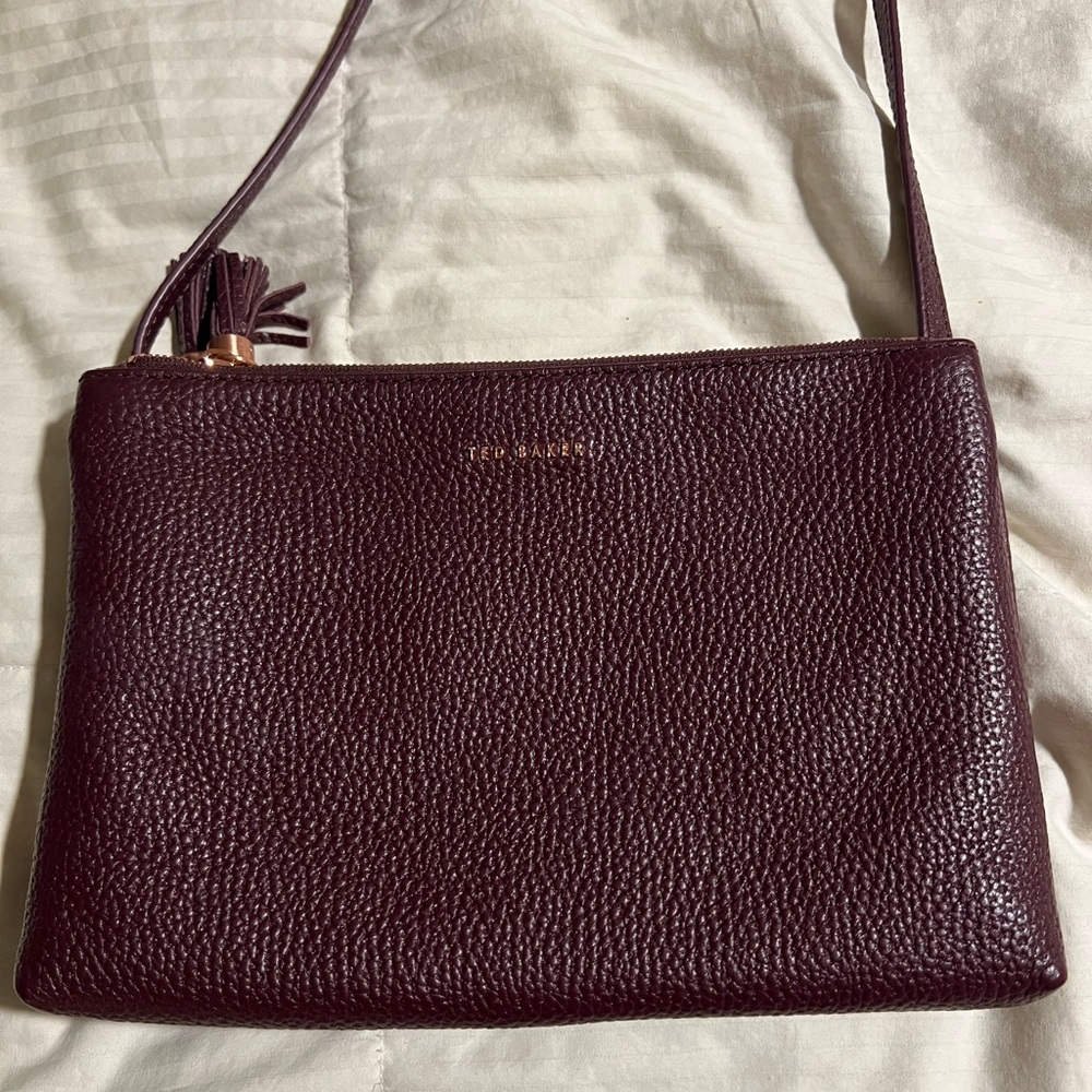 Maceyy Double Zip Leather Crossbody Bag, deep purple